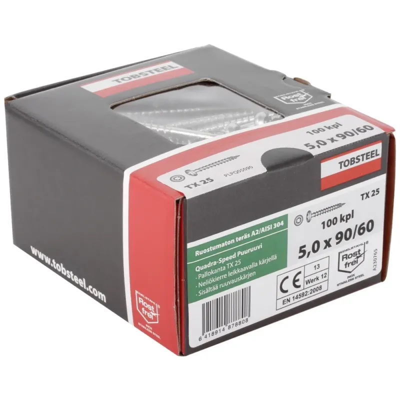 Heti Saatavilla TOBSTEEL PUURUUVI 5X90/60 RST A2 100KPL PALLONKANTA TX25